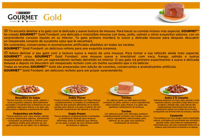Comida húmeda para gato adulto Gourmet Gold Foundant con Salmón, Pollo y Buey 12 latas