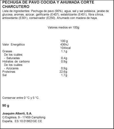 Pechuga de pavo cocida La Selva 90g