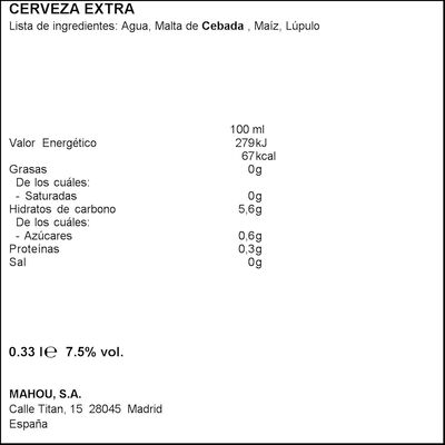 Cerveza tostada Mahou Maestra botella 33cl