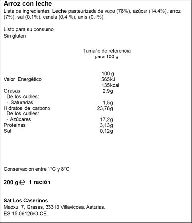 Arroz con leche sin gluten Los Caserinos 200g
