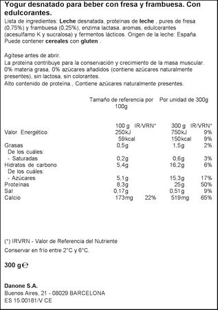 Yogur l&iacute;quido prote&iacute;nas Yopro 300g fresa frambuesa