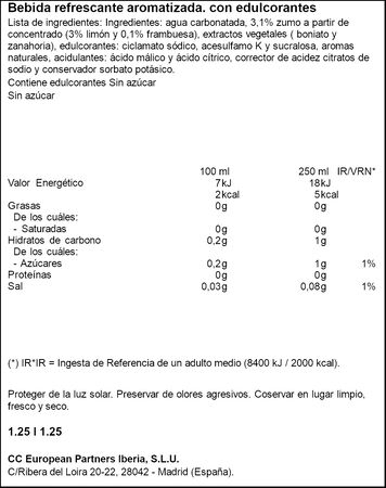 Refresco de frambuesa zero azúcar Fanta 1,25l