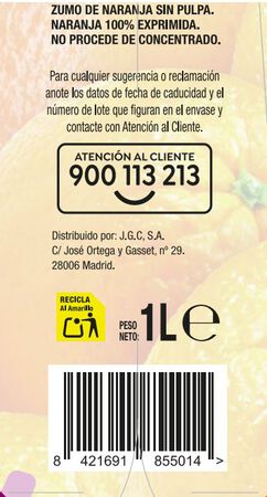 Zumo de naranja 100% exprimida sin pulpa Alipende 1L