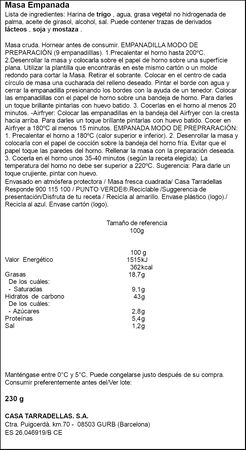 Masa de empanada cuadrada Casa Tarradellas 230g