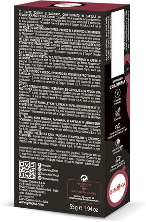 C&aacute;psulas de caf&eacute; compatible Nespresso espresso colombia 100% ar&aacute;bica Gimoka 10 c&aacute;psulas