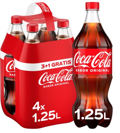 Refresco cola con sabor cl&aacute;sico Coca-Cola 1,25l pack 3 m&aacute;s 1 gratis