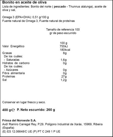 Bonito del norte en aceite de oliva Ribeira 260g
