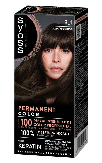 Tinte permanente Syoss n&ordm;3.1 casta&ntilde;o oscuro con keratina