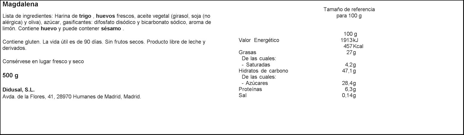 Magdalenas Laly caseras sin lactosa 450g