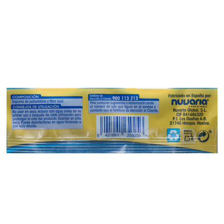 Estropajo con esponja Lanta 3 uds fibra azul