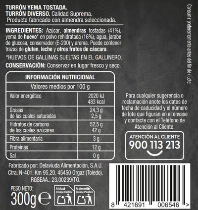 Turrón Alipende 300g yema tostada