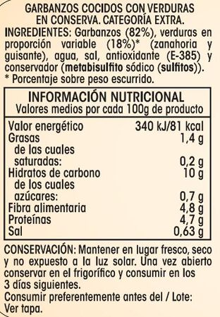 Garbanzo cocido con verdura Alipende 400g