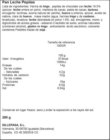 Pan de leche Musfi's 8 uds 280g con pepitas