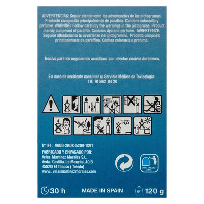 Vela vaso aromatium Martínez Morales 120g clean cotton