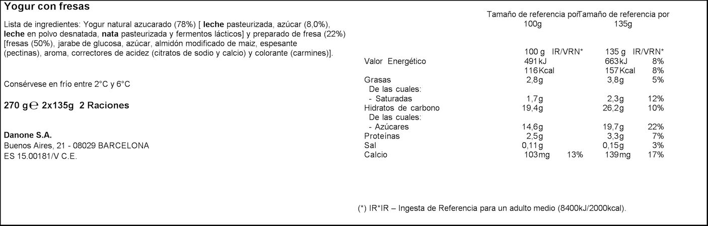 Yogur original Danone pack 2 con fresas