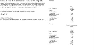 Lasaña La Cocinera barbacoa 500g
