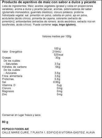 Snack de ma&iacute;z con sabor sweet chilli Doritos 80g