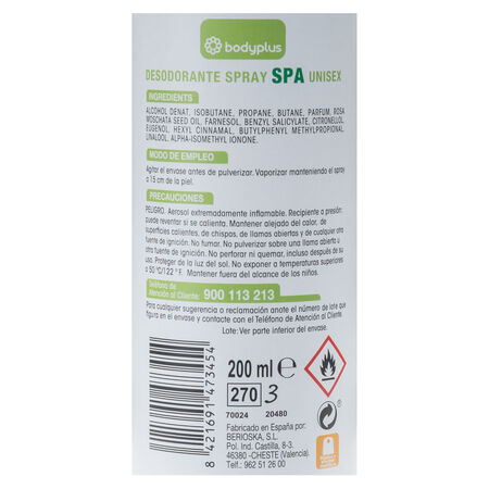 Desodorante en spray Bodyplus 200ml spa