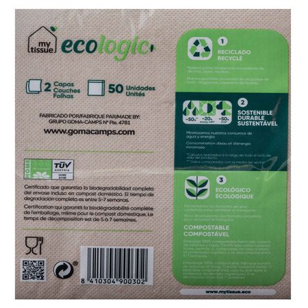 Servilletas ecológicas My Tissue 50 uds nature 100% recicladas