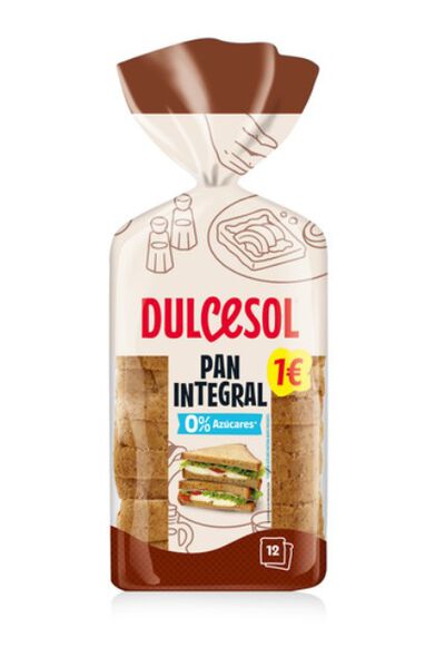 Pan de molde integral 0% azucares Dulcesol 395g