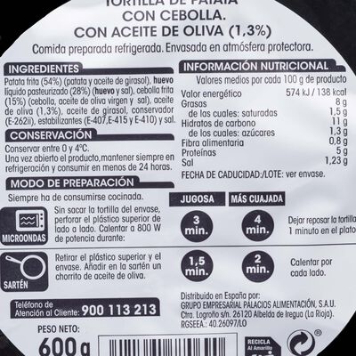 Tortilla de patata sin gluten Alipende 600g con cebolla