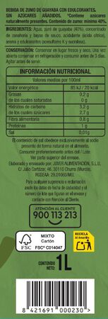 Bebida de zumo sin az&uacute;car a&ntilde;adido Alipende 1 litro Guayaba