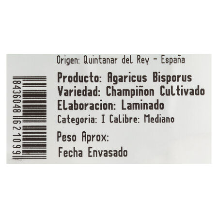 Champiñón laminado bandeja 250g