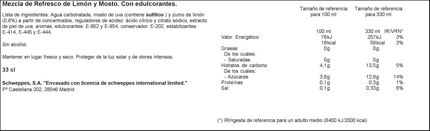Tinto de verano sin alcohol La Casera 33cl lata limón