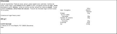 Bomb&oacute;n Lindor 200g 70% de cacao