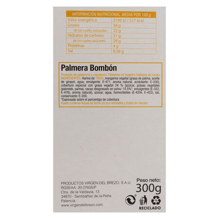 Palmera de hojaldre bombón Virgen del Brezo 300g chocolate