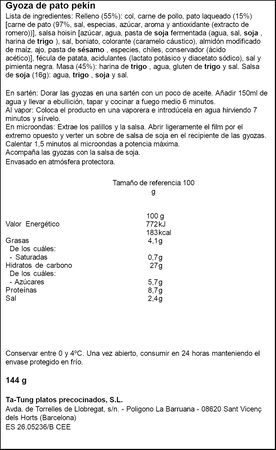 Gyoza con pato Pek&iacute;n Ta-Tung 144g