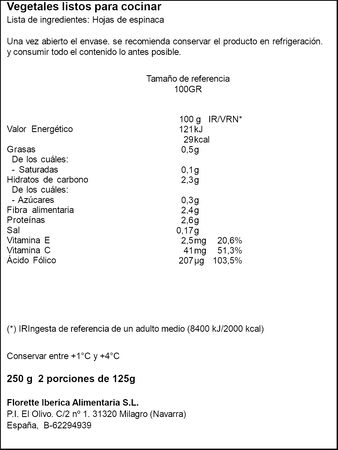 Hoja de espinaca Espinafre Florette 250g