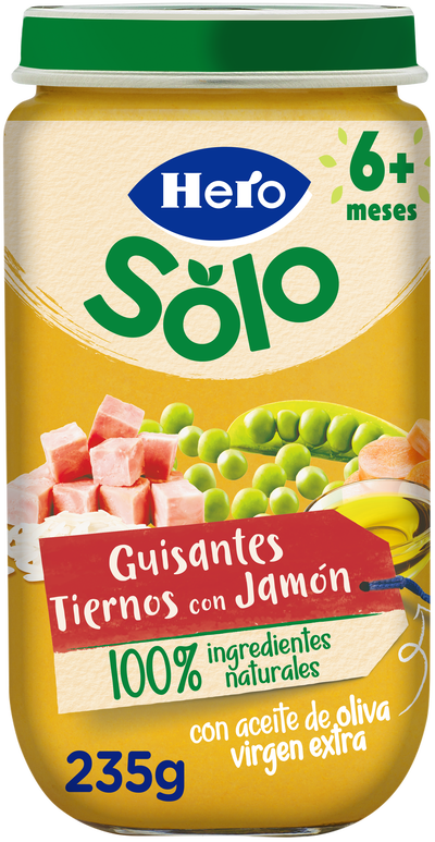 Tarro Hero Solo guisantes jam&oacute;n desde 6meses 235g