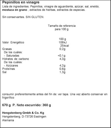 Pepinillos crujientes y ali&ntilde;ados Hengstenberg 360g