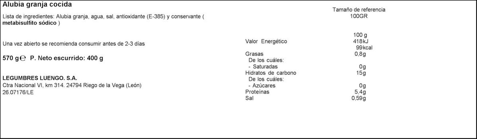 Alubia granja cocida Luengo 400g
