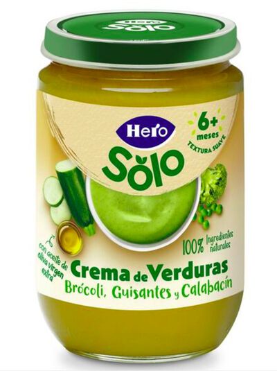 Alimento infantil crema verduras br&oacute;coli guisantes y calabac&iacute;n m&aacute;s de seis meses Hero 190g