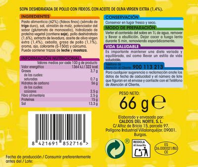 Sopa de pollo con fideos Alipende 66g
