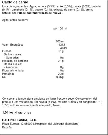 Caldo casero Gallina Blanca 1l carne 100% natural