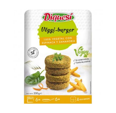 Hamburguesa vegetal mini Diquesí 200g espinaca y zanahoria
