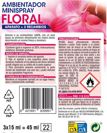 Ambientador minispray Lanta aparato + 3 recambios Floral