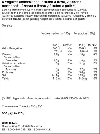 Yogur Danone pack 8 fresa limón macedonia galleta