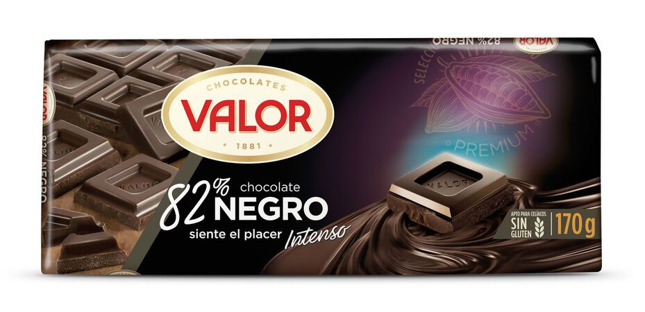 Chocolate negro sin gluten Valor 170g 82% de cacao