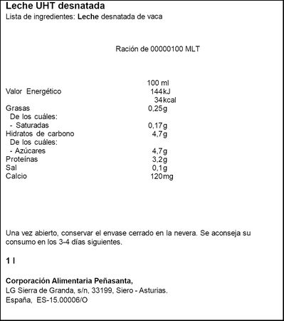 Leche Desnatada  Asturiana Botella 1 litro