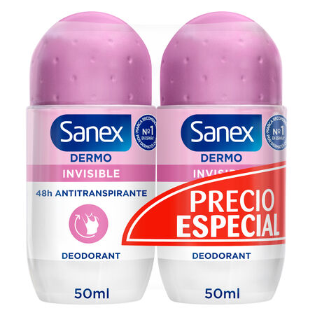 Desodorante roll-on Sanex Dermo Invisible 48h antitranspirante 2x50ml