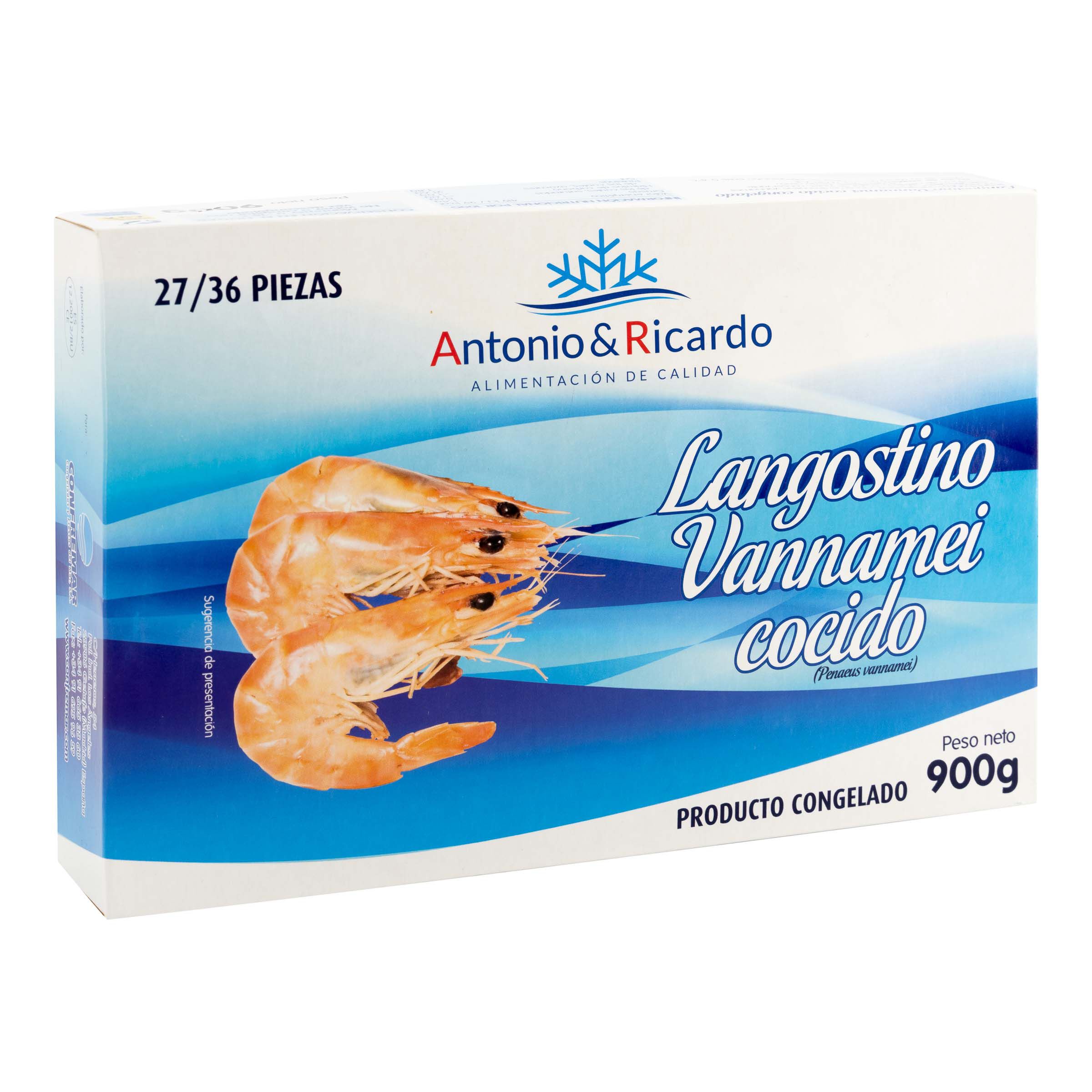 Langostino cocido Antonio y Ricardo 900g 27/36 piezas