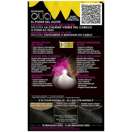 Tinte de cabello sin amoníaco Garnier Olia nº 1.0 negro profundo