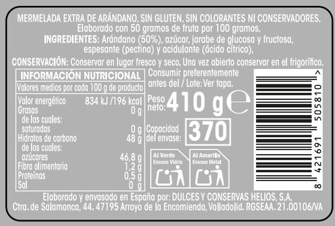 Mermelada extra Alipende 410g arándanos
