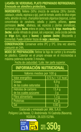 Lasa&ntilde;a con verduras Alipende 350g
