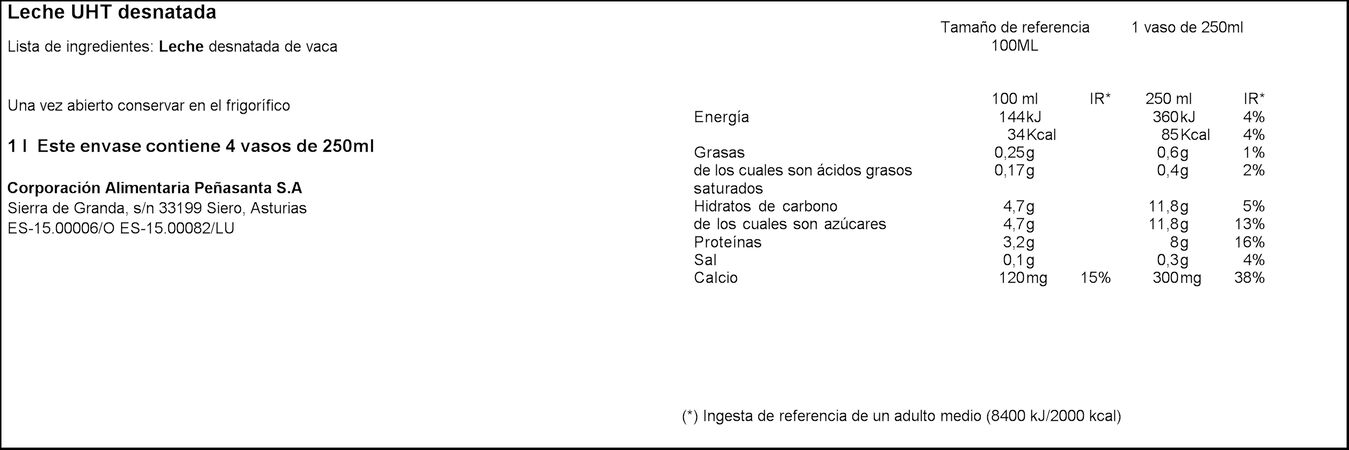 Leche Asturiana 1l desnatada