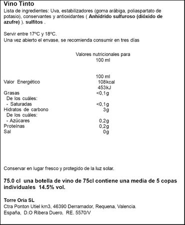 Vino tinto DO Ribera del Duero Tonteo 75cl  Tinta del Pa&iacute;s